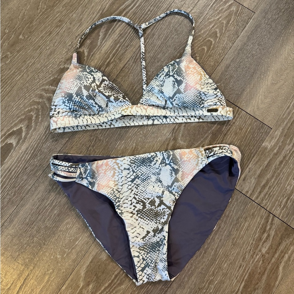 Roxy Reversible Snake Skin Print Bikini Swim - S